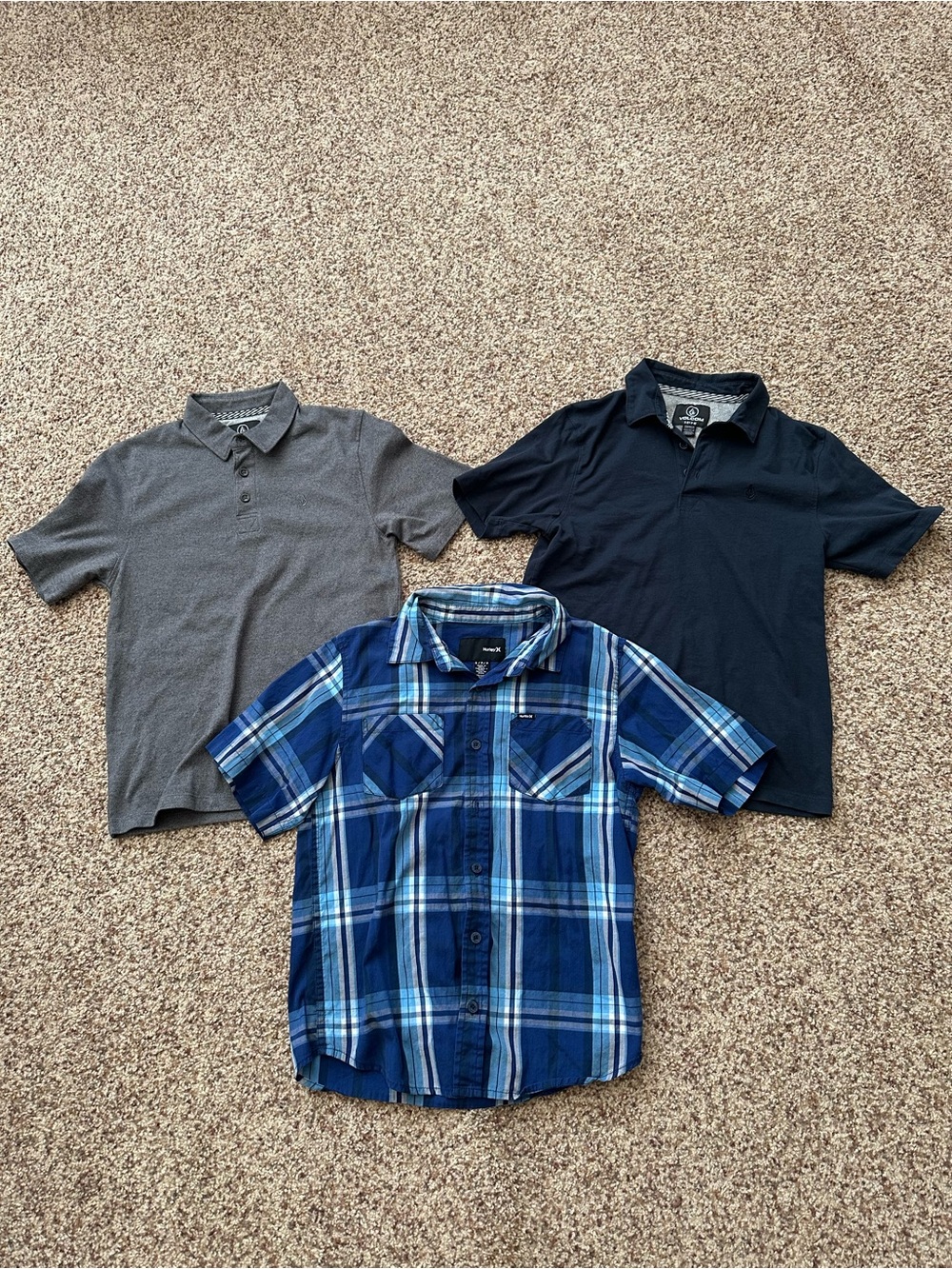 Volcom Boys Blue Plaid Button Down & Polo Shirt Bundle